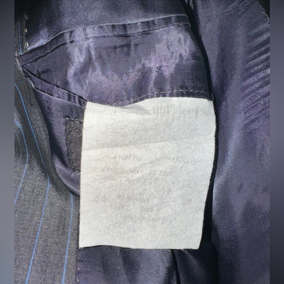 Vtg Tallia Sartoria Wool Gray with Vertical Blue Lines Size 44 - Picture 7 of 9